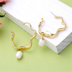 Pearl & 18K Gold-Plated Floral Edge Hoop Earrings