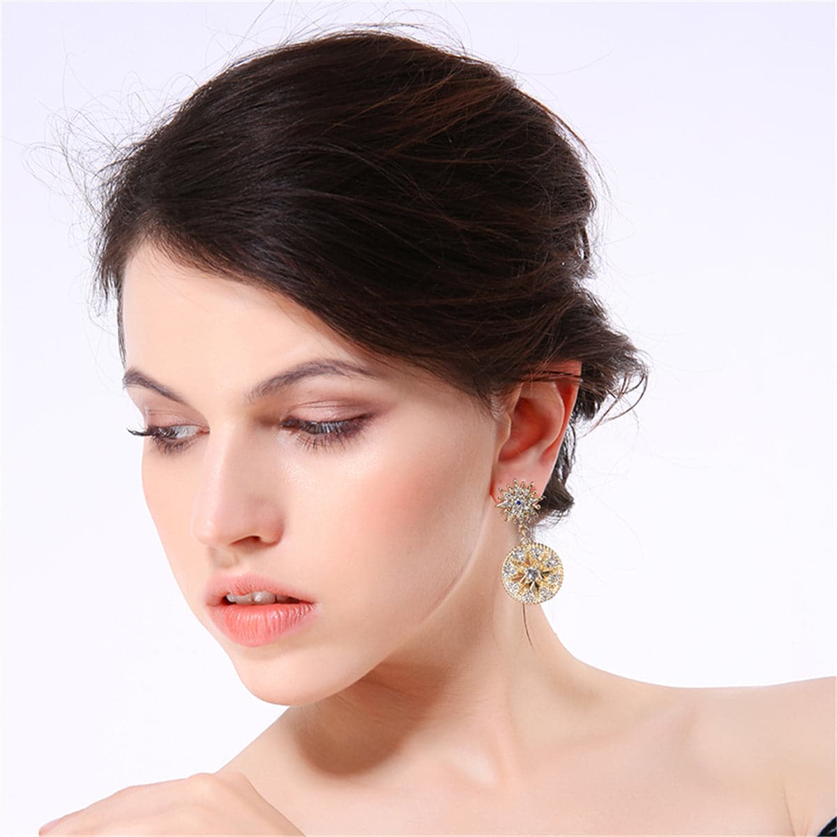 Cubic Zirconia & 18K Gold-Plated Sun & Eye Drop Earrings