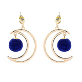 Blue & Goldtone Pom-Pom Moon Drop Earrings