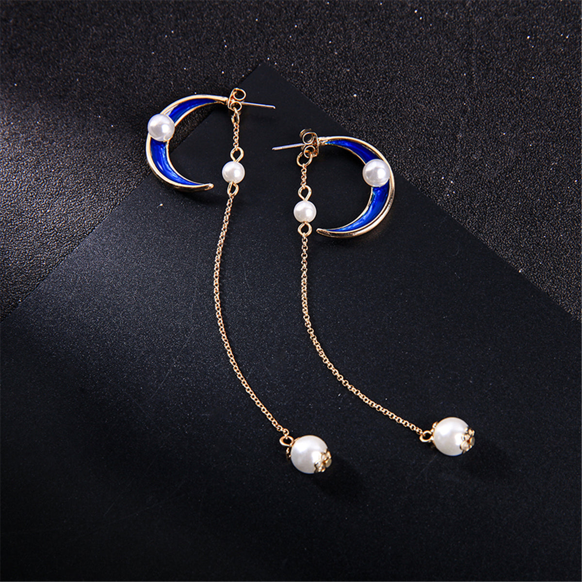 Pearl & Enamel 18K Gold-Plated Moon Chain Drop Earrings