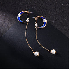 Pearl & Enamel 18K Gold-Plated Moon Chain Drop Earrings