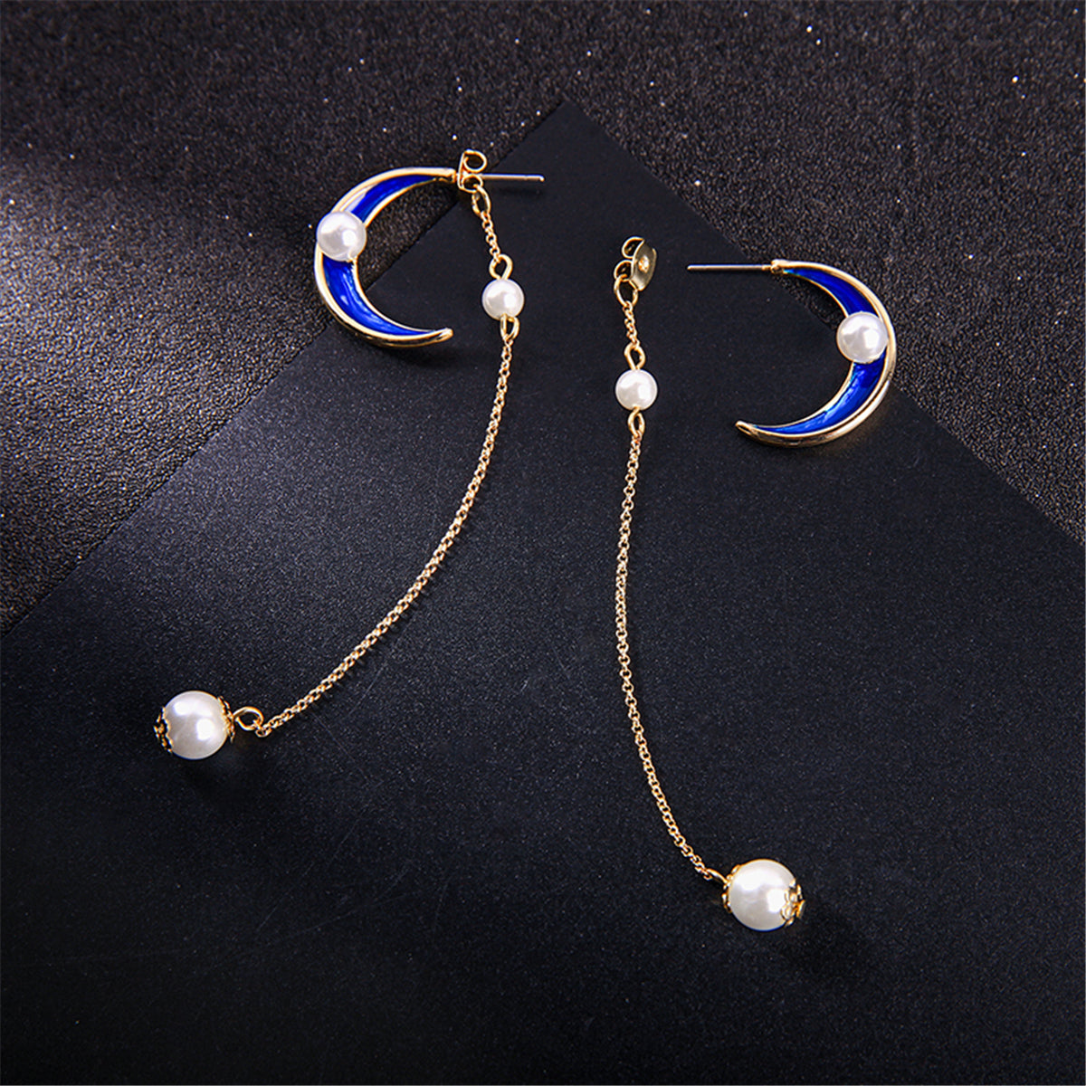 Pearl & Enamel 18K Gold-Plated Moon Chain Drop Earrings