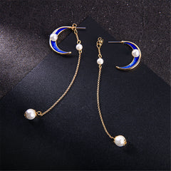 Pearl & Enamel 18K Gold-Plated Moon Chain Drop Earrings