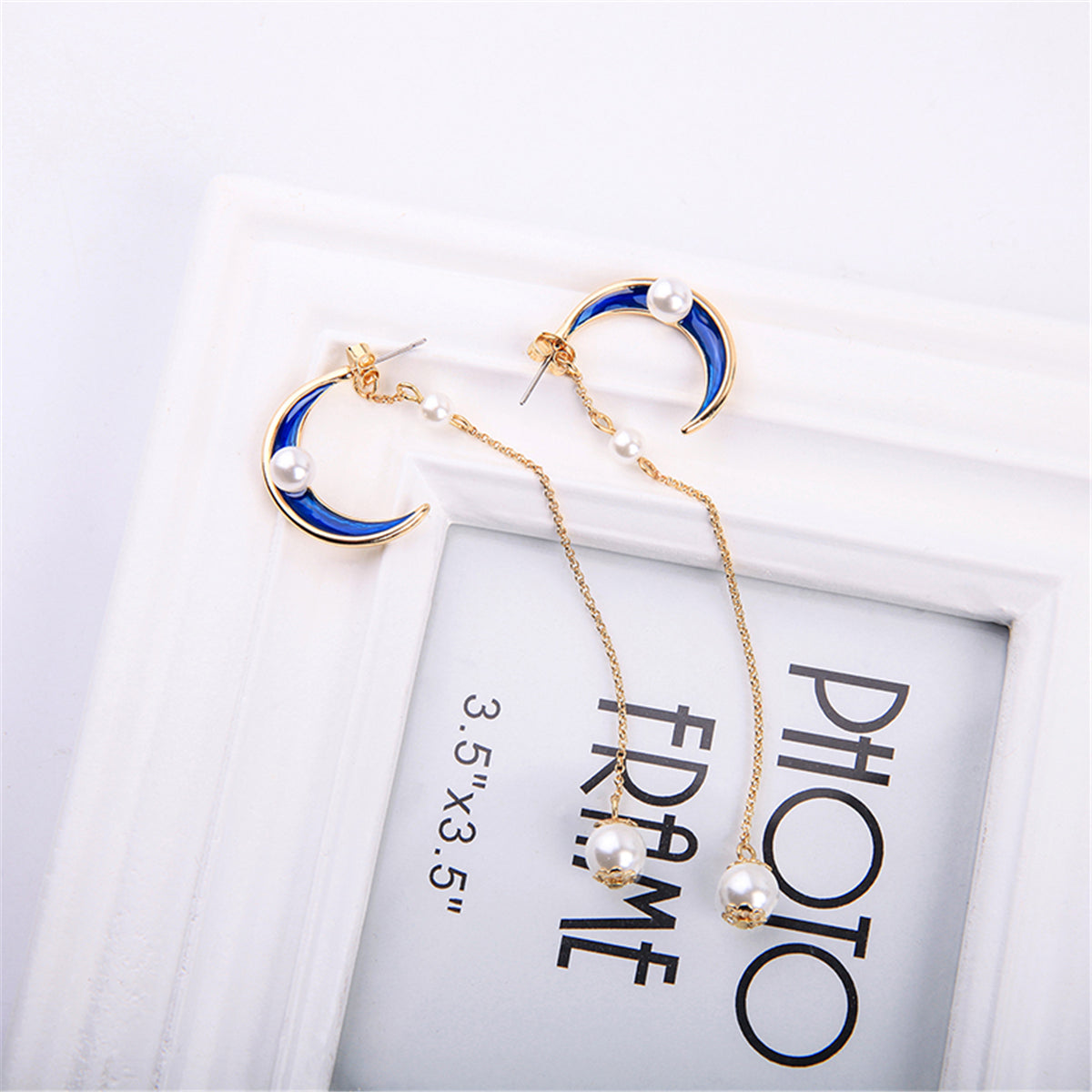 Pearl & Enamel 18K Gold-Plated Moon Chain Drop Earrings