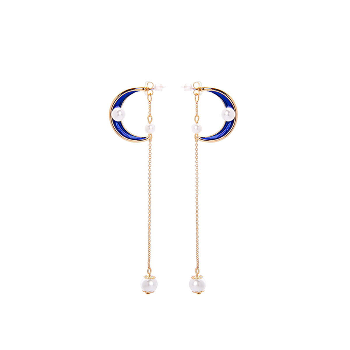 Pearl & Enamel 18K Gold-Plated Moon Chain Drop Earrings