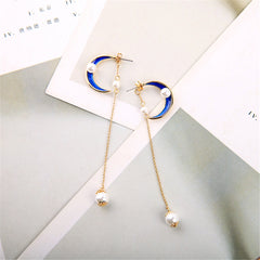 Pearl & Enamel 18K Gold-Plated Moon Chain Drop Earrings