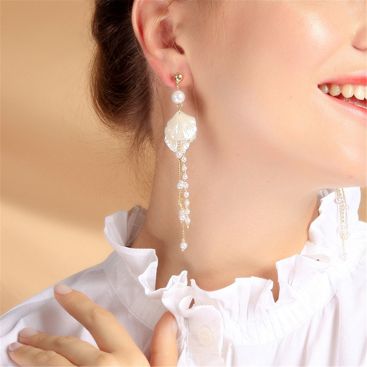 Pearl & Shell Cubic Zirconia 18K Gold-Plated Petals Drop Earrings