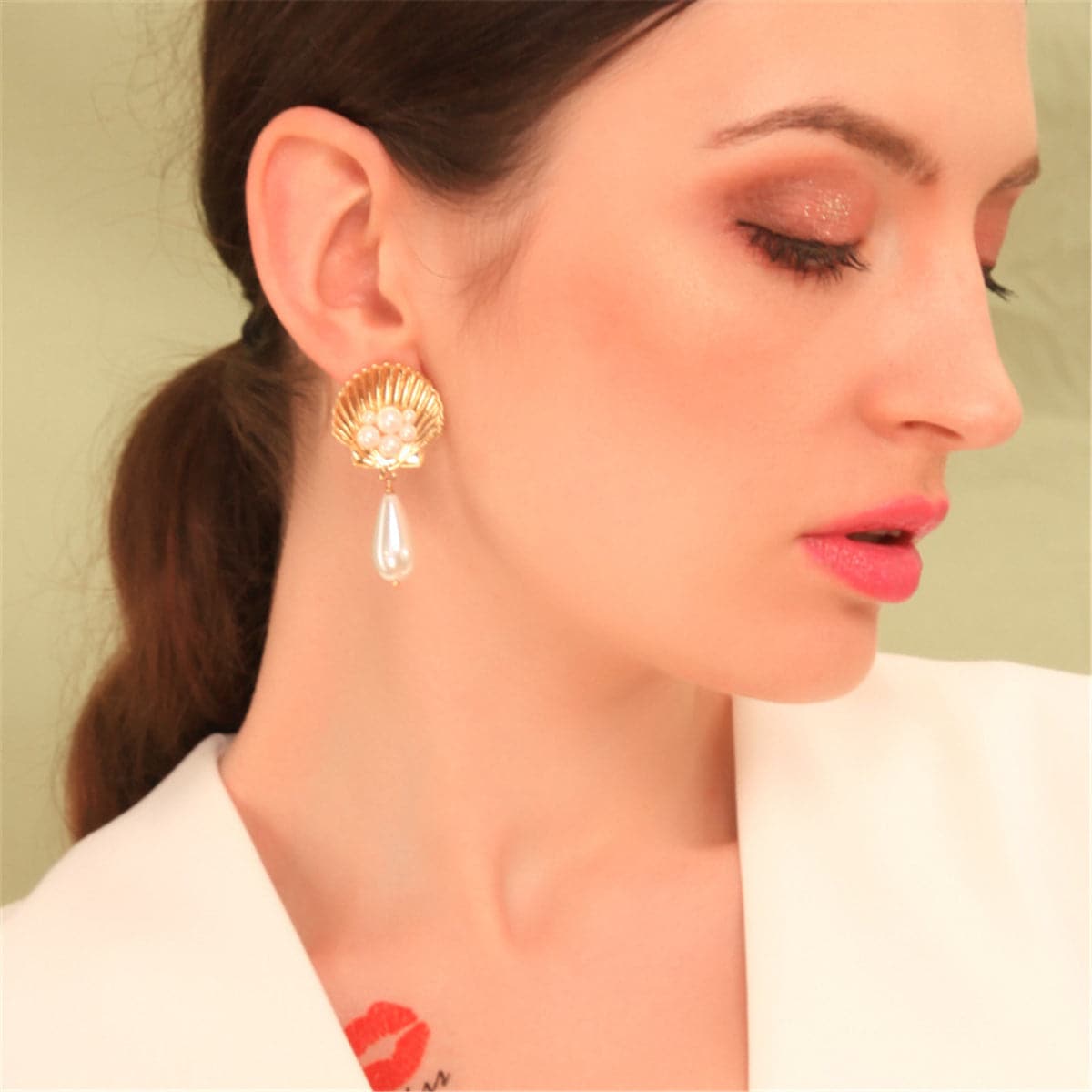 Pearl & 18K Gold-Plated Seashell Drop Earrings