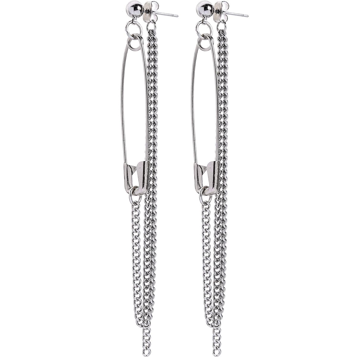 Silver-Plated Pin Tassel Drop Earrings