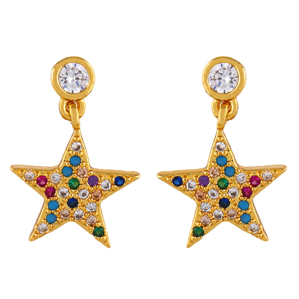 Rainbow Cubic Zirconia & 18K Gold-Plated Star Drop Earrings