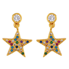 Rainbow Cubic Zirconia & 18K Gold-Plated Star Drop Earrings