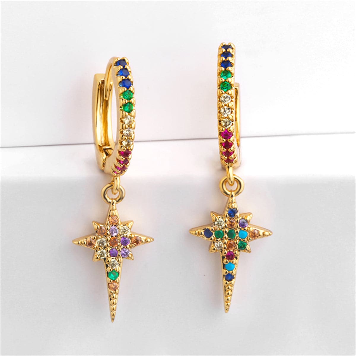 Cubic Zirconia & 18K Gold-Plated Star Drop Earrings
