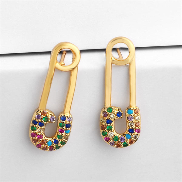 Cubic Zirconia & Goldtone Pin Drop Earrings