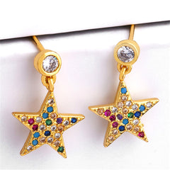 Rainbow Cubic Zirconia & 18K Gold-Plated Star Drop Earrings