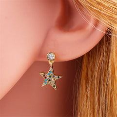 Rainbow Cubic Zirconia & 18K Gold-Plated Star Drop Earrings