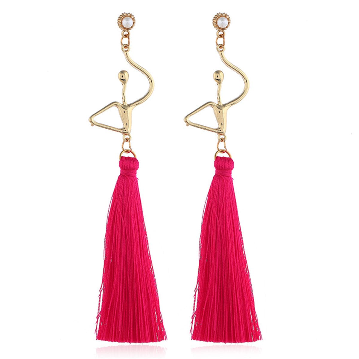 Pearl & Polyster 18K Gold-Plated Figure Tassel Drop Earrings