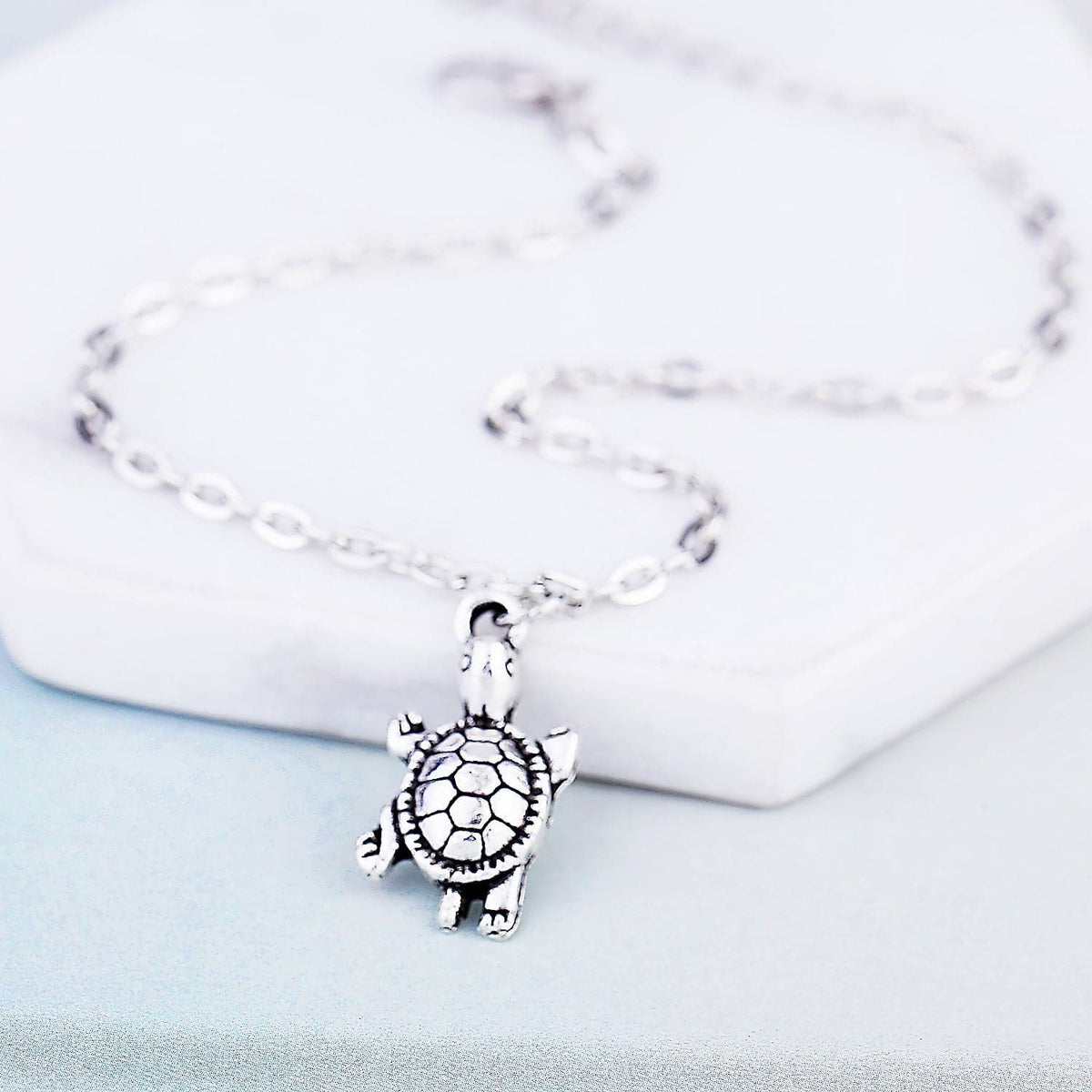 Silver-Plated Turtle Charm Anklet