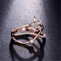 Cubic Zirconia & Crystal 18K Rose Gold-Plated Floral Ring
