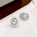 Crystal & Pearl Silver-Plated Drop Stud Earrings