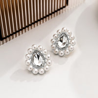 Crystal & Pearl Silver-Plated Drop Stud Earrings