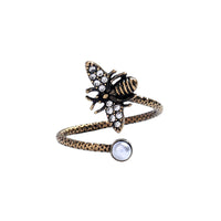 Cubic Zirconia & Imitation Pearl Antiqued Bee Bypass Ring