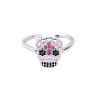 Cubic Zirconia & Silvertone Sugar Skull Open Ring