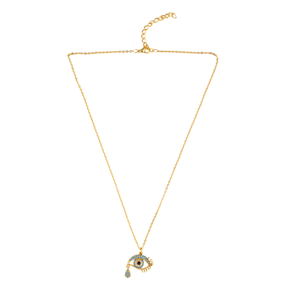Teal Cubic Zirconia Eye & Teardrop Pendant Necklace