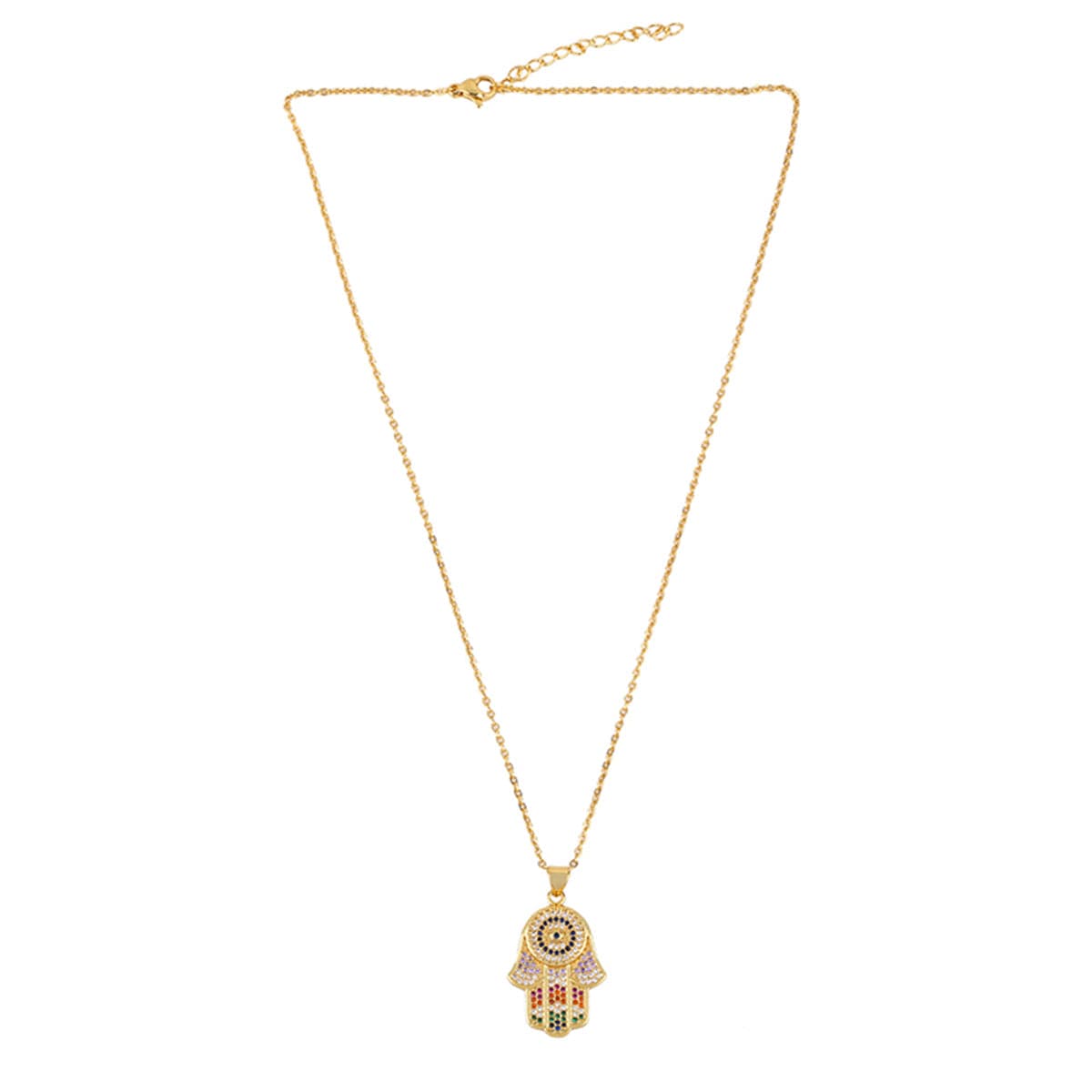 Cubic Zirconia & 18K Gold-Plated Hamsa Pendant Necklace