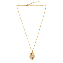 Cubic Zirconia & 18K Gold-Plated Hamsa Pendant Necklace