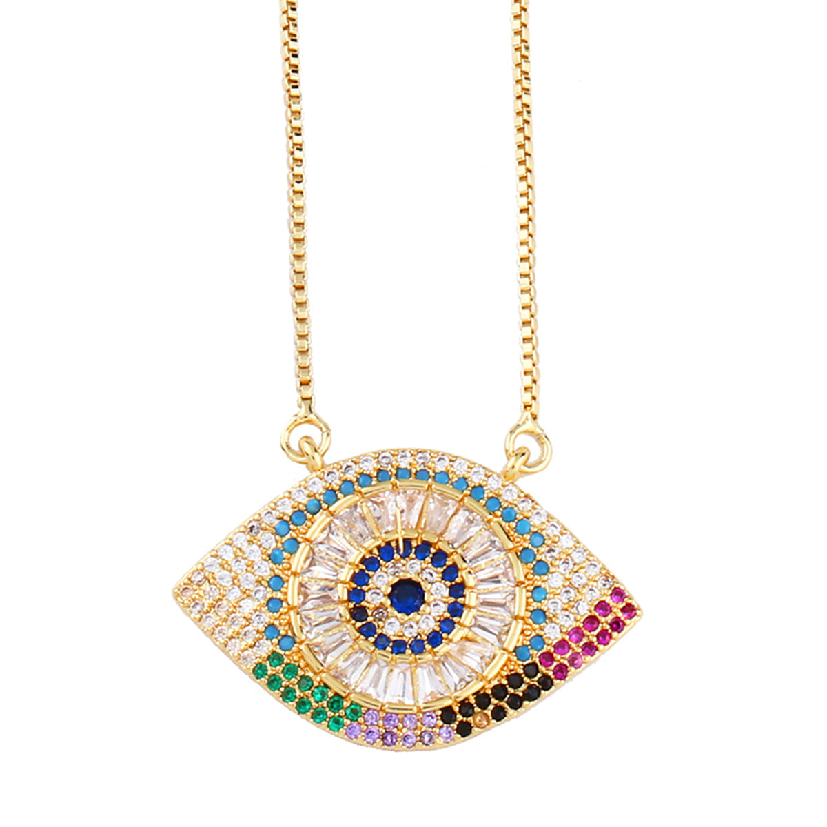 Rainbow Cubic Zirconia & Crystal 18K Gold-Plated Evil Eye Pendant Necklace