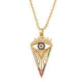 Cubic Zirconia & Goldtone Evil Eye Triangle Pendant Necklace