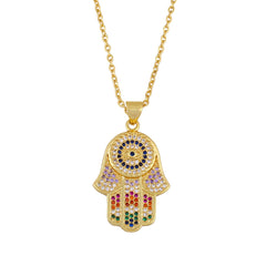 Cubic Zirconia & 18K Gold-Plated Hamsa Pendant Necklace