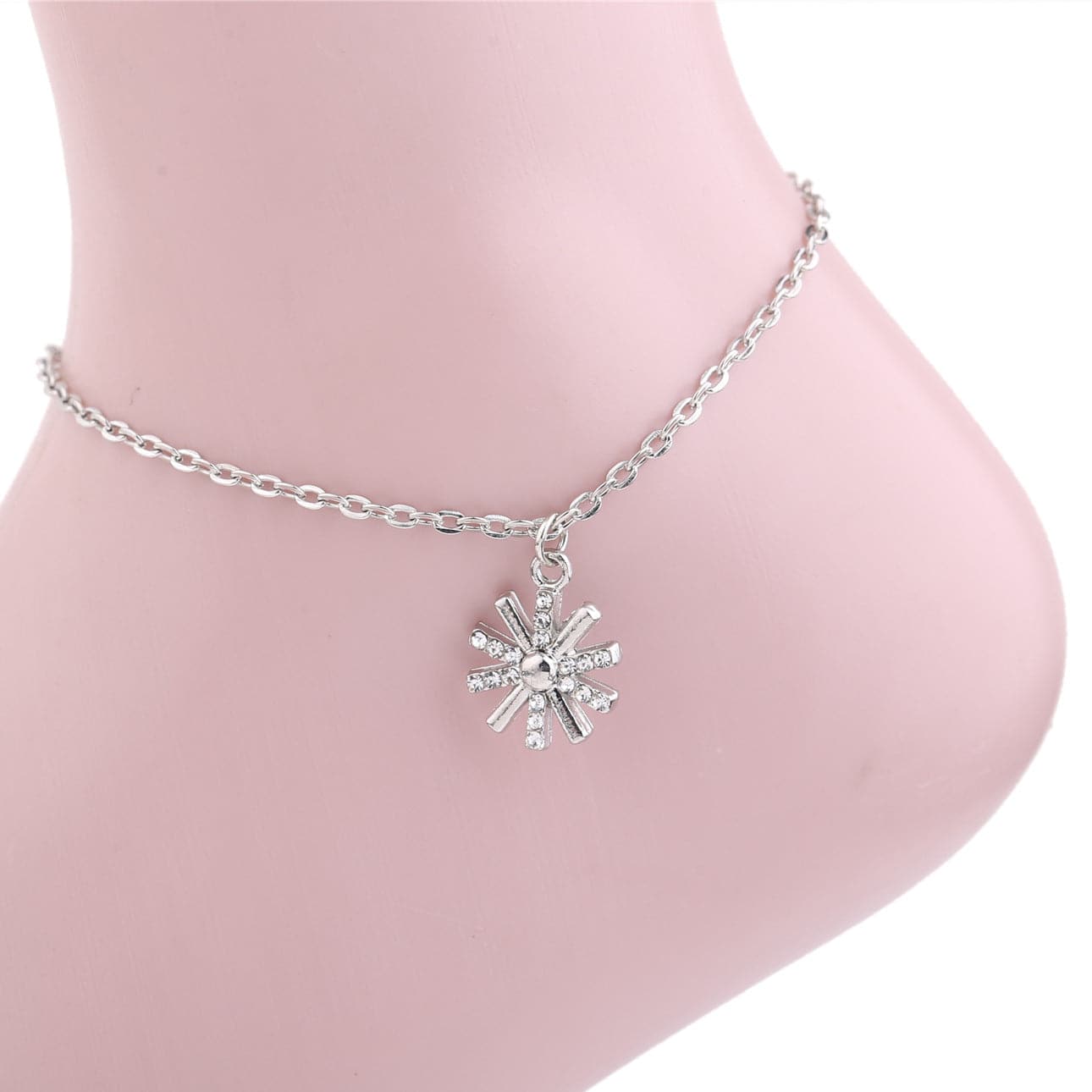 Cubic Zirconia & Silver-Plated Sun Charm Anklet