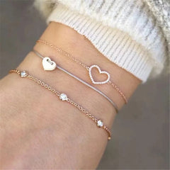 Cubic Zirconia & 18K Gold-Plated Heart Bracelet Set