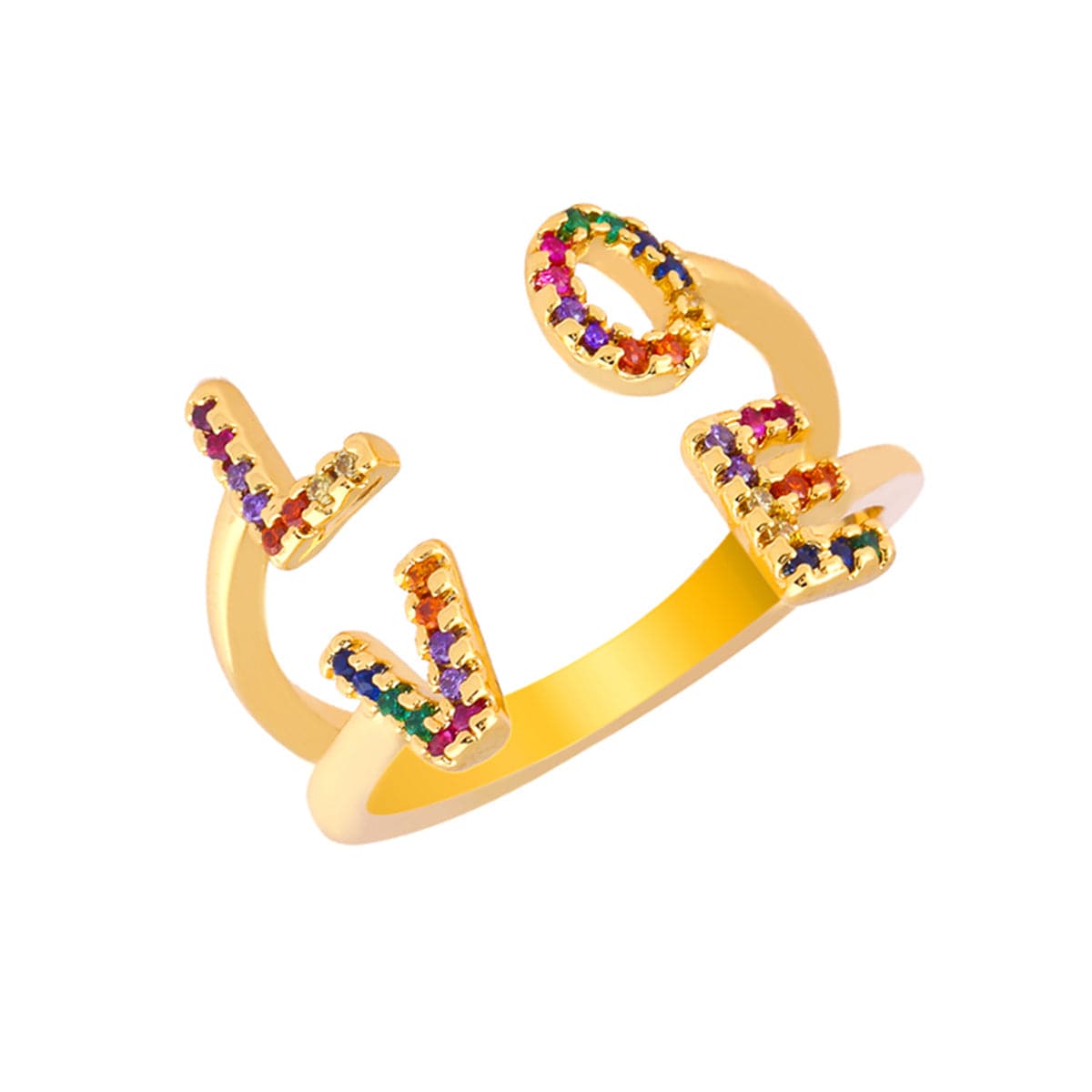 Purple & Red Cubic Zirconia 18K Gold-Plated 'Love' Open Ring