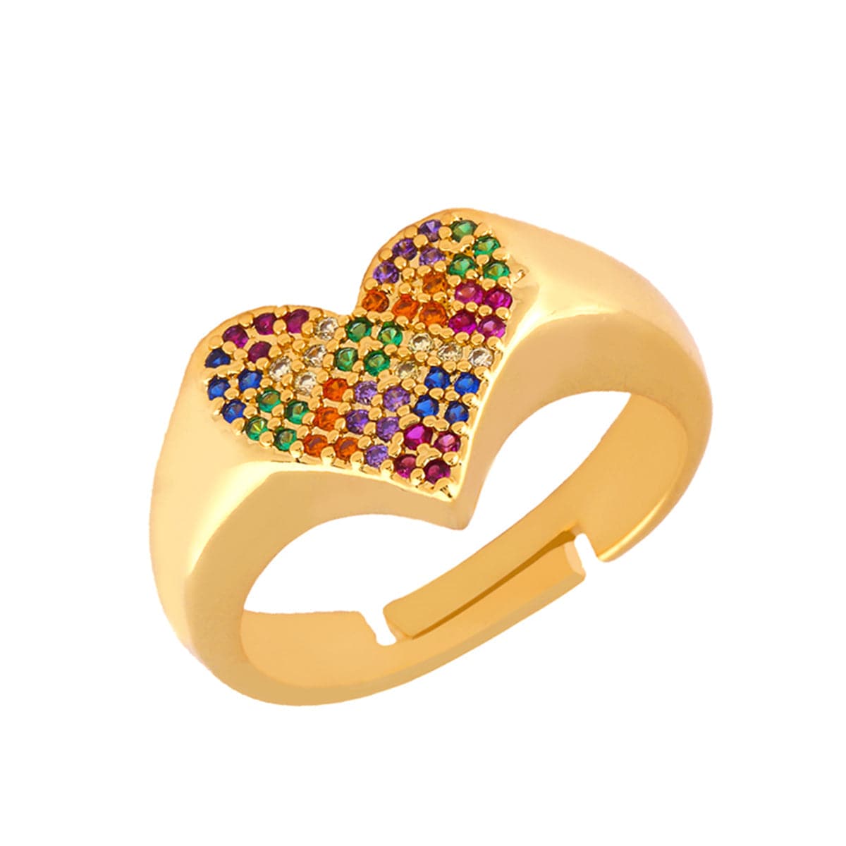 Purple & Red Cubic Zirconia 18K Gold-Plated Heart Adjustable Ring