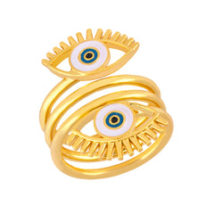 White Enamel & 18K Gold-Plated Evil Eye Stacked Ring