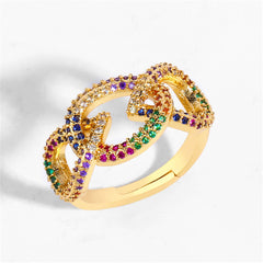 Cubic Zirconia & 18K Gold-Plated Link Ring