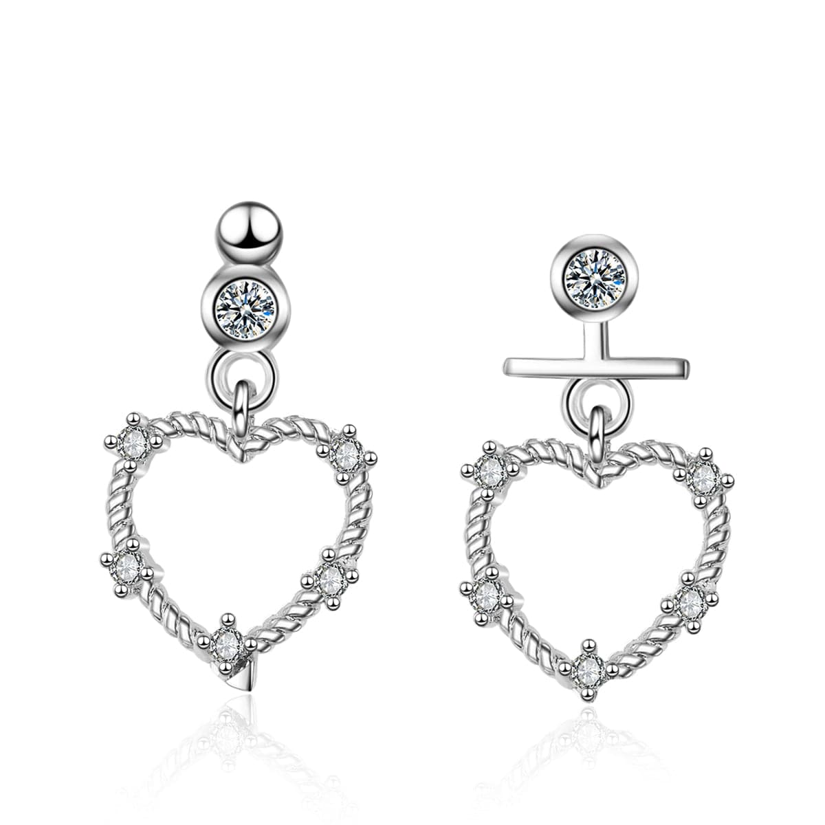 Cubic Zirconia & Silver-Plated Openwork Heart Drop Earrings