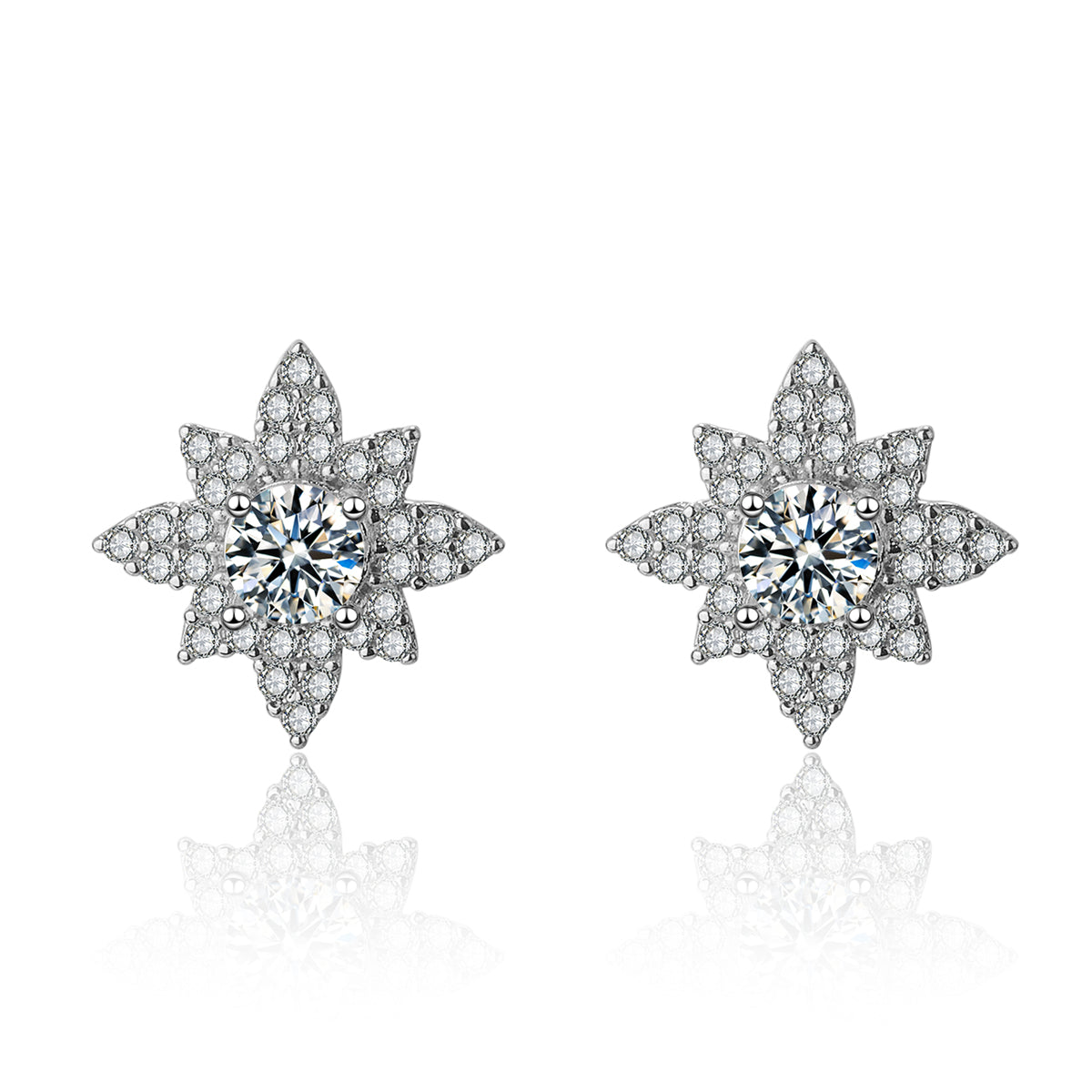 Cubic Zirconia & Crystal Lotus Stud Earrings