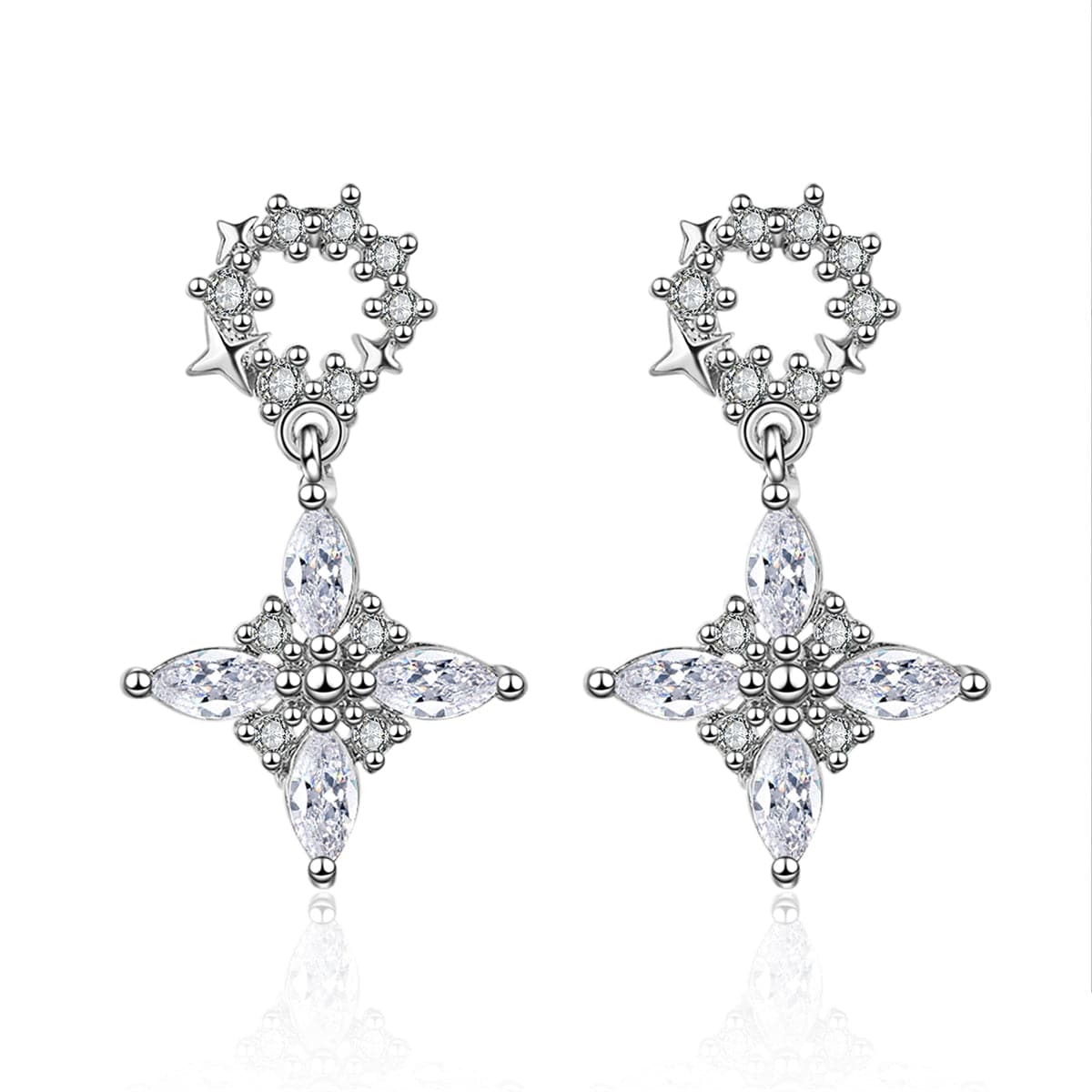 Cubic Zirconia & Crystal Silver-Plated Clover Marquise Drop Earrings
