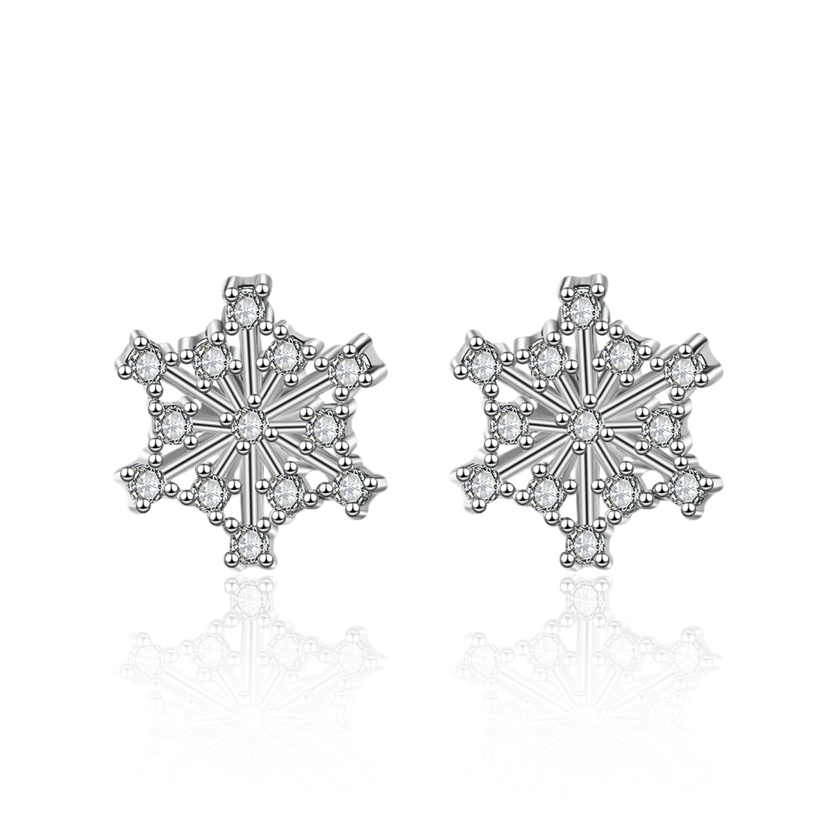 Cubic Zirconia & Silver-Plated Openwork Snowflake Stud Earrings