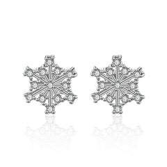 Cubic Zirconia & Silver-Plated Openwork Snowflake Stud Earrings