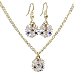 Cubic Zirconia & 18K Gold-Plated Snowflake Necklace & Drop Earrings