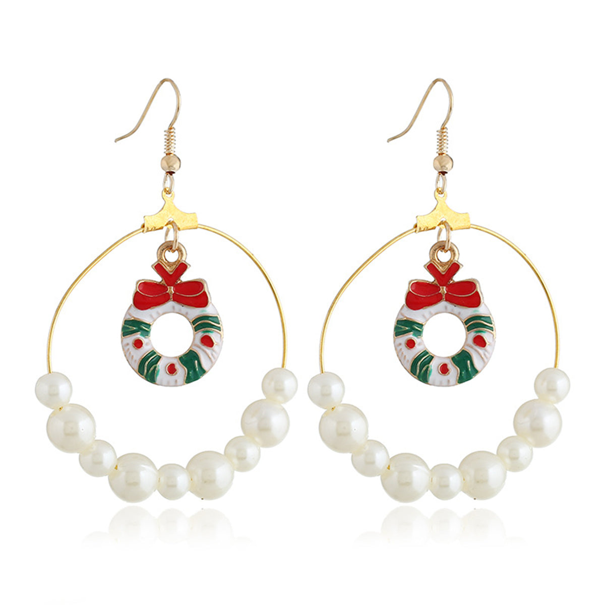 Pearl & Enamel 18K Gold-Plated Suspended Wreath Drop Earrings