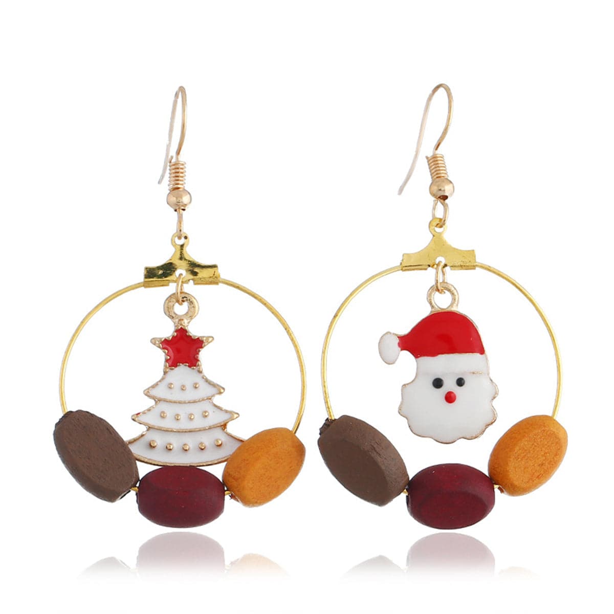 Wood and Santa Claus and Christmas Tree Drop Earrings, drop earrings for women, botanical inspired, lifestyle look