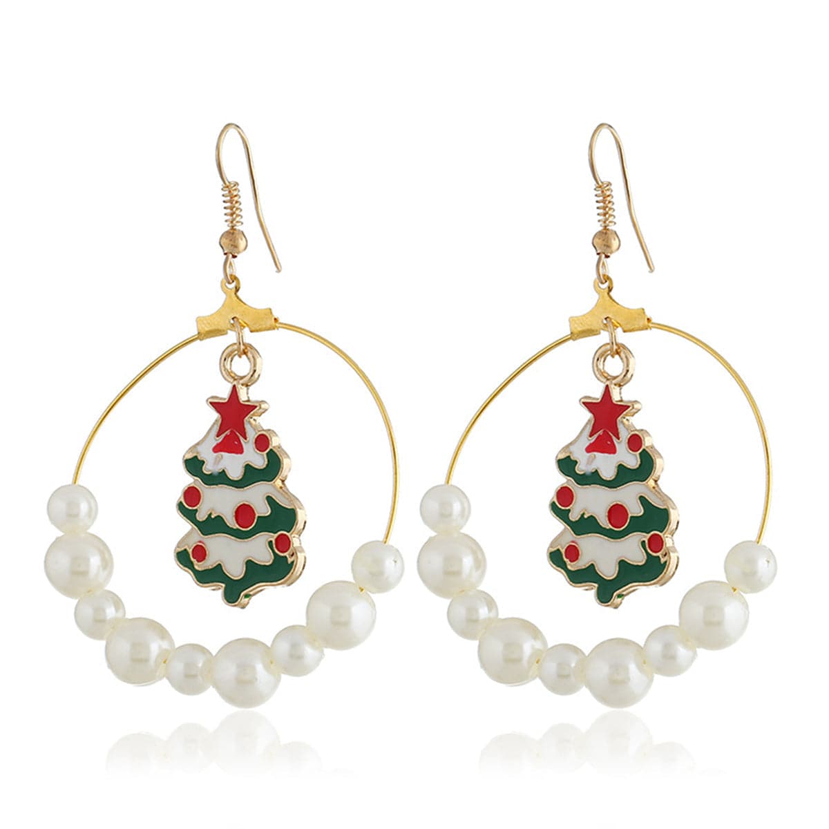 Pearl & Enamel 18K Gold-Plated Suspended Tree Drop Earrings