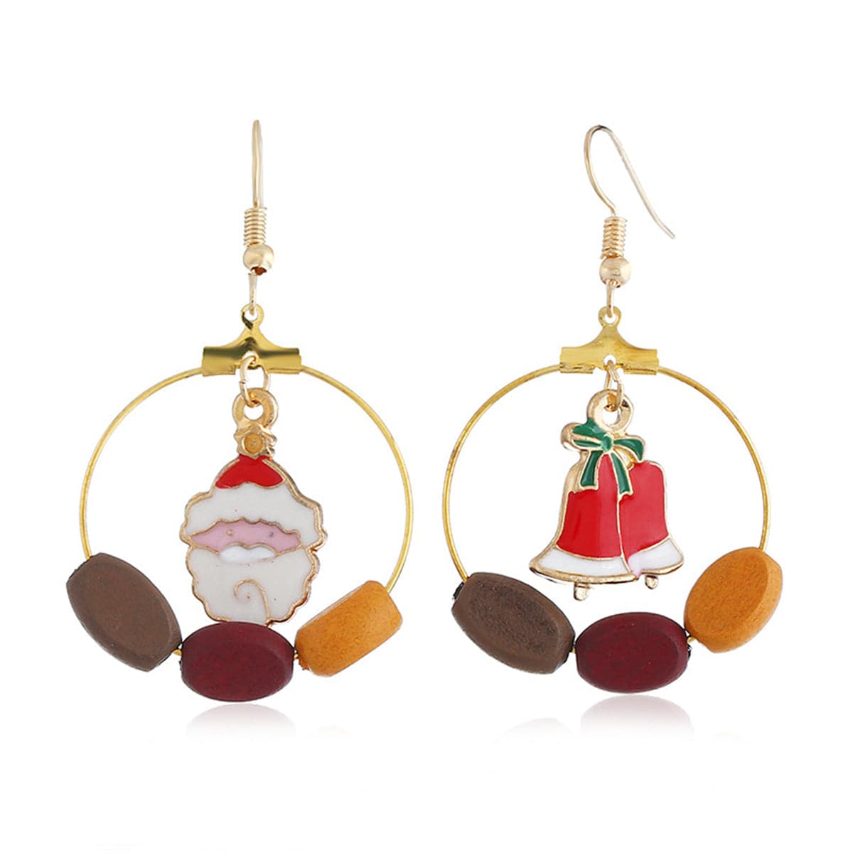 Wood & 18K Gold-Plated Santa Claus & Bell Drop Earrings