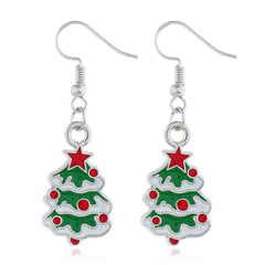 Green Enamel & Silver-Plated Christmas Tree Drop Earrings