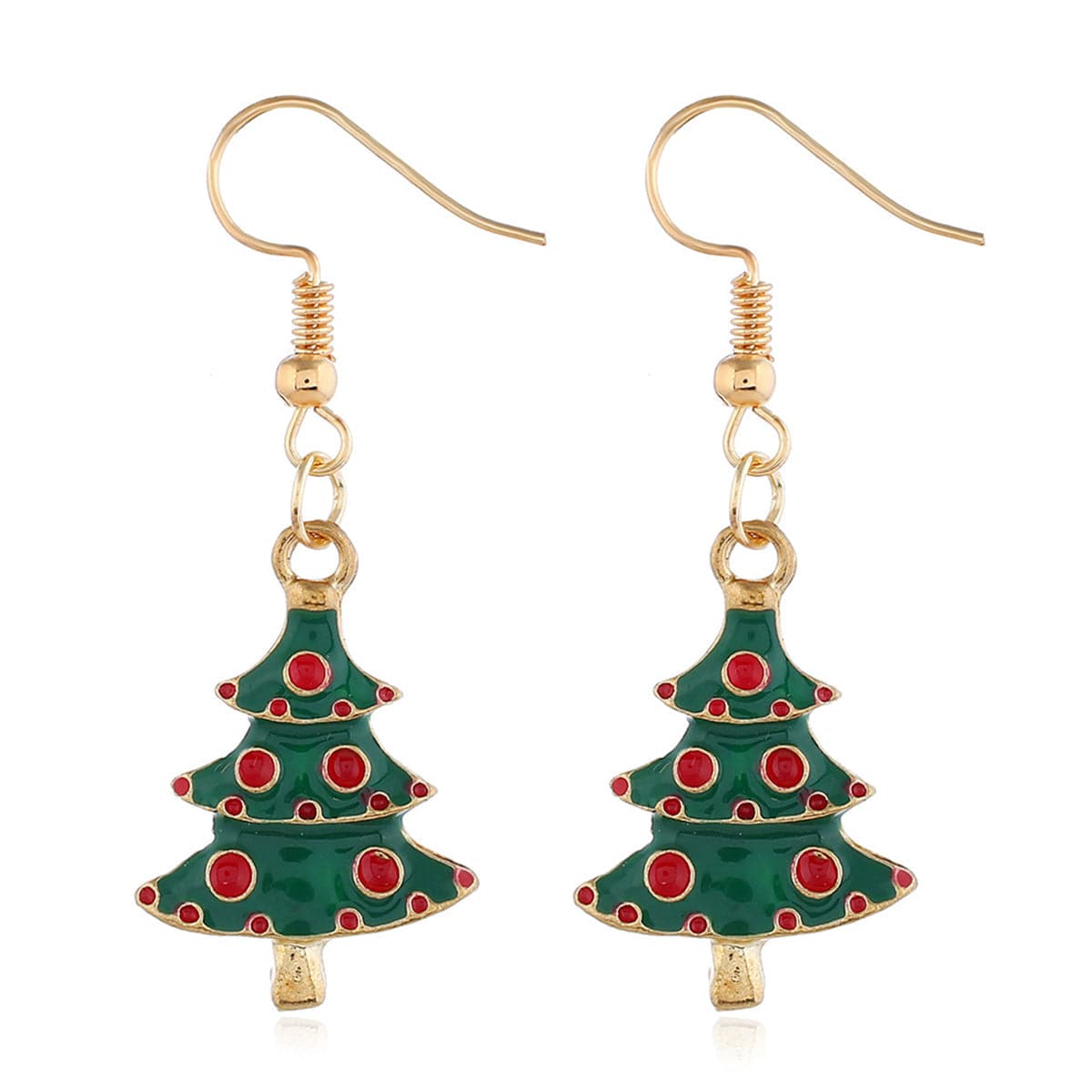 Green & 18K Gold-Plated Christmas Tree Drop Earrings